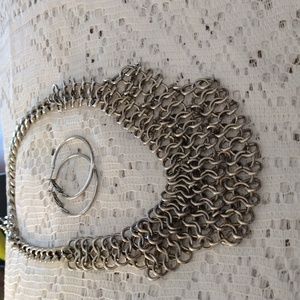 Silver Chain Link Necklace & Silver Hoop Earring Set